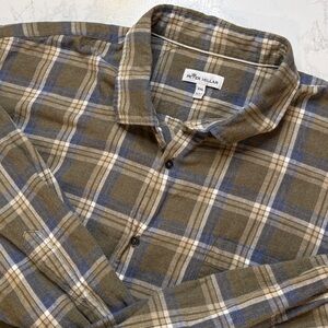Peter Millar Flannel Plaid Button Down Shirt XXL Olive Blue Cotton